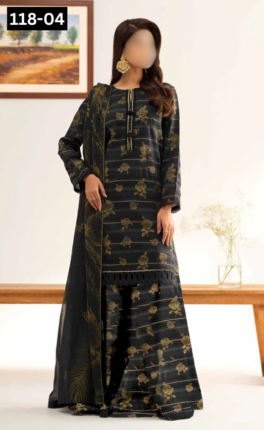VOL 118 | DS 04 | DIGITAL PRINTED BANADORA LAWN 3PC VOIL LAWN DUPATTA