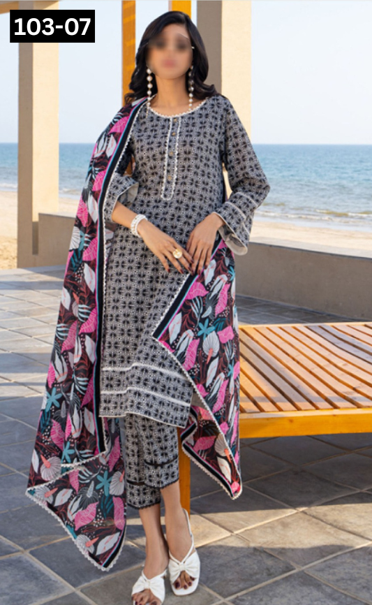 VOL 103 | DS 07 | DIGITAL PRINTED LAWN 3PC VOIL LAWN DUPATTA