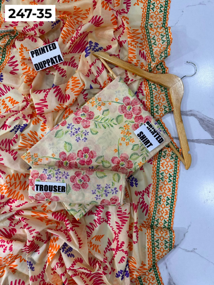 VOL 247 | DS 35 | DIGITAL PRINTED LAWN THREE PIECES VOIL LAWN DUPATTA