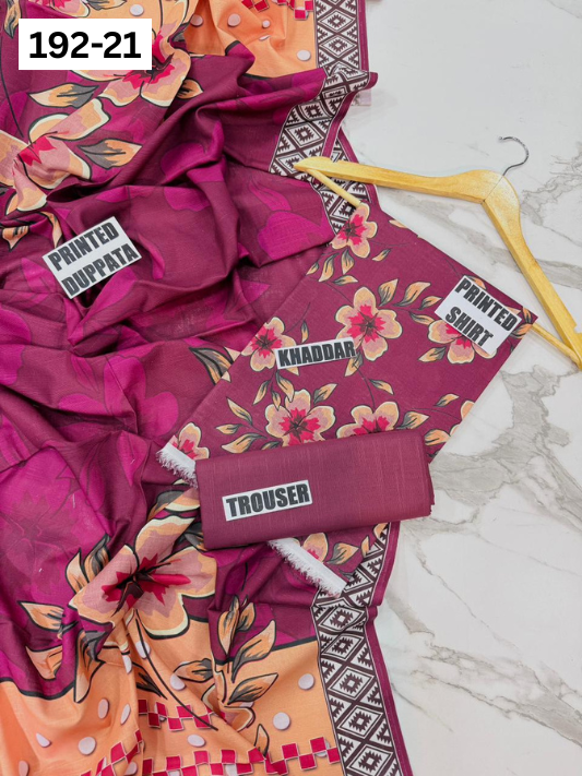VOL 192 | DS 21 | DIGITAL PRINTED KHADDAR 3PC DYED TROUSER