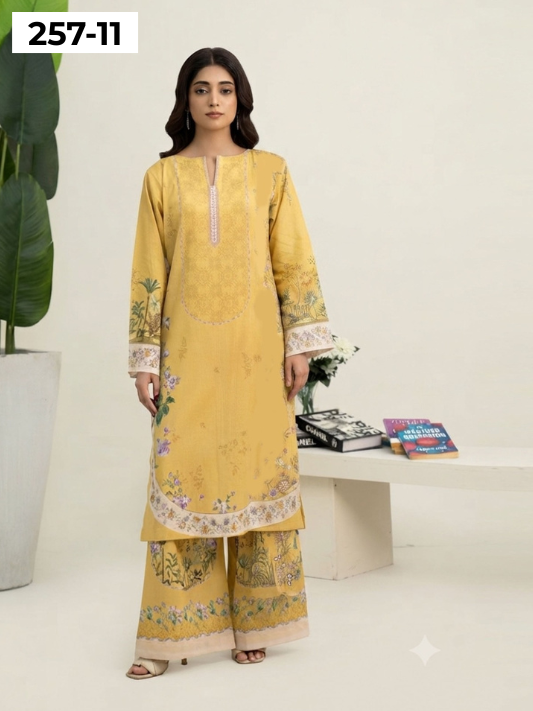 VOL 257 | DS 11 | PRINTED HIT CODES LAWN 2PC | DIGITAL PRINTED LAWN SHIRT, PLAIN COTTON TROUSER