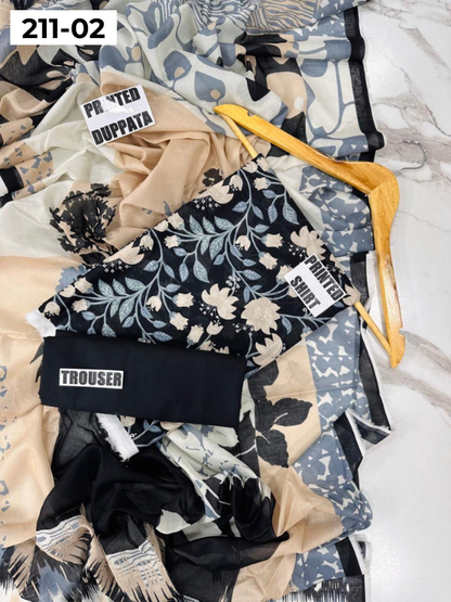 MADHAM BY LALA LAWN 3PC VOL 211 | DS 02 | DIGITAL PRINTED LAWN SHIRT VOIL LAWN DUPATTA DYED TROUSER