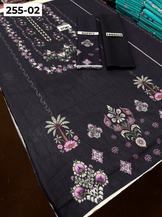 VOL 255 | DS 02 | PRINTED HIT CODES LAWN 2PC | DIGITAL PRINTED LAWN SHIRT PLAIN COTTON TROUSER