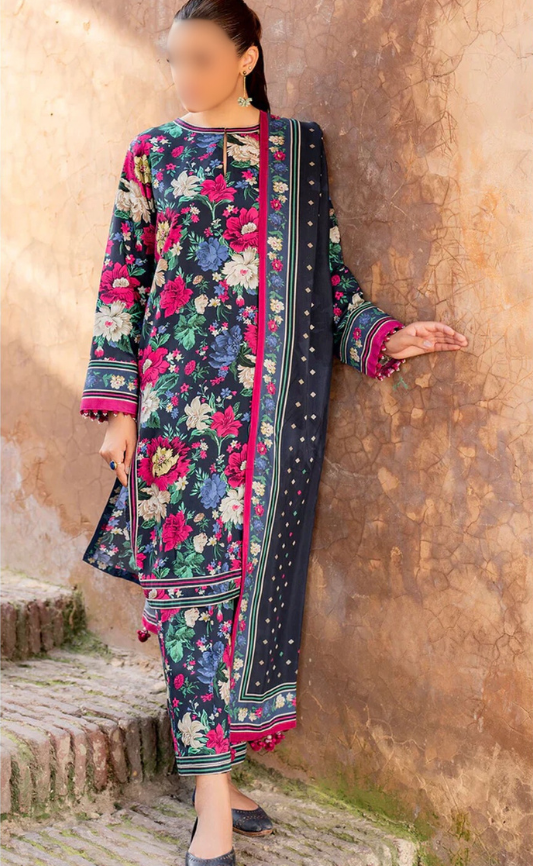 VOL 160 | DS 06 | DIGITAL PRINTED KHADDAR 3PC ZARI KHADDAR DUPATTA