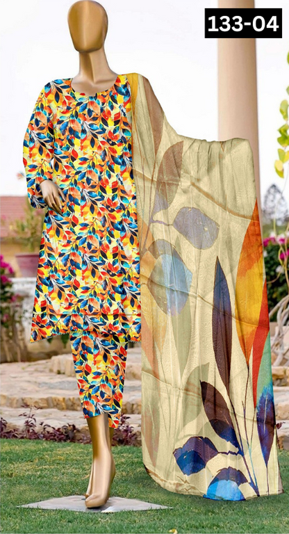 VOL 133 | DS 04 | DIGITAL PRINTED BANADORA LAWN 3PC BAMBER CHIFFON DUPATTA