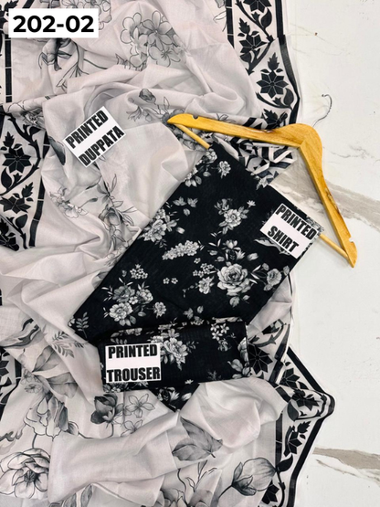 VOL 202 | DS 02 | DIGITAL PRINTED BANADORA LAWN 3PC VOIL LAWN DUPATTA