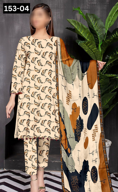 VOL 153 | DS 04 | DIGITAL PRINTED LINEN 3PC LINEN DUPATTA