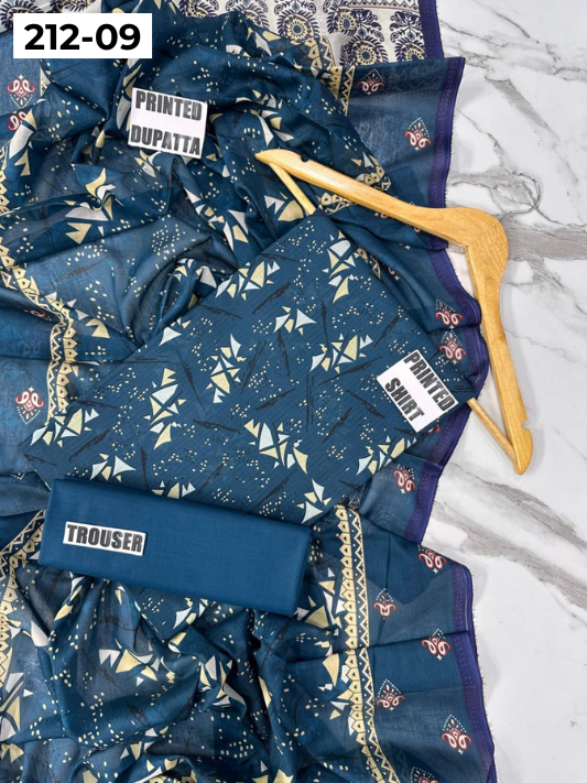 VOL 212 | DS 09 | DIGITAL PRINTED BANADORA LAWN SHIRT PLAIN TROUSER VOIL LAWN DUPATTA
