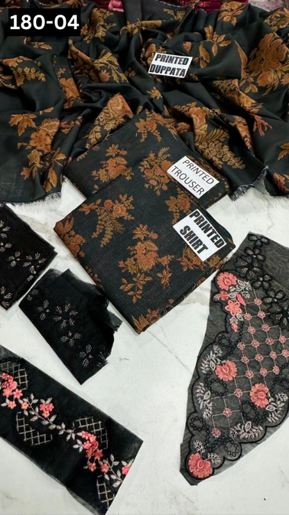 VOL 180 | DS 04 | DIGITAL PRINTED KHADDAR 3PC | EMBROIDERED PATCHES | KHADDAR DUPATTA