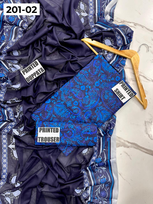 VOL 201 | DS 02 | DIGITAL PRINTED BANADORA LAWN 3PC VOIL LAWN DUPATTA