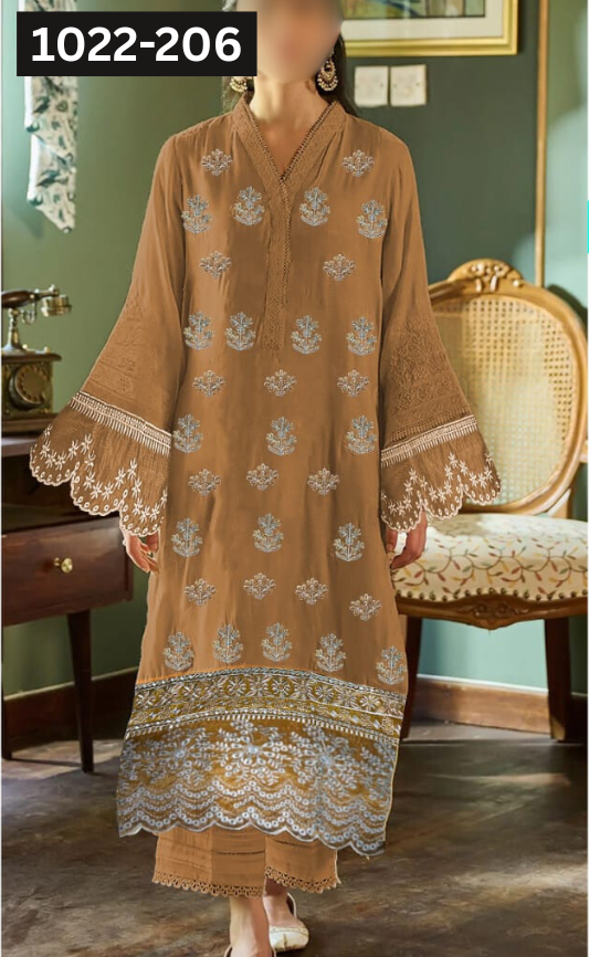 VOL 1022 | DS 206 | DHANAK DYED  EMBROIDERED 3PC DHANAK VELVET SHAWL