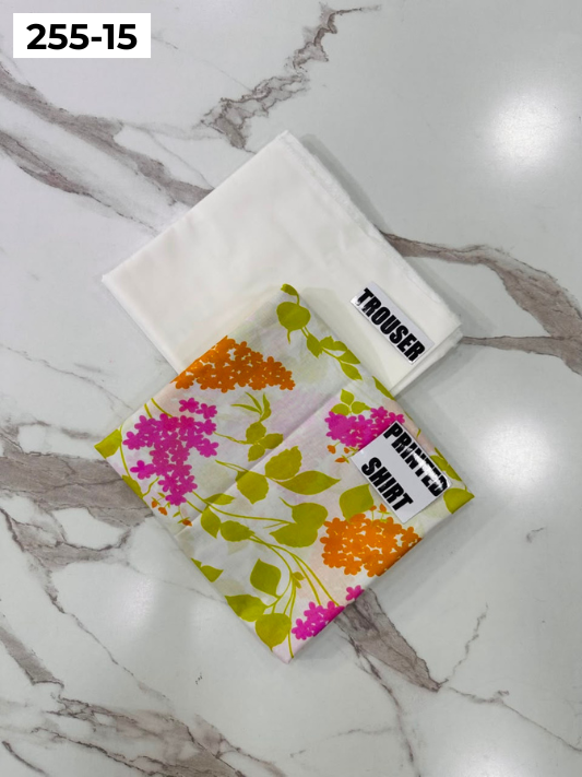 VOL 255 | DS 15 | PRINTED HIT CODES LAWN 2PC | DIGITAL PRINTED LAWN SHIRT PLAIN COTTON TROUSER