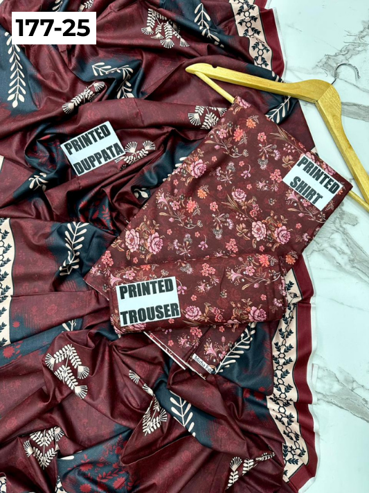 VOL 177 | DS 25 | DIGITAL PRINTED LINEN 3PC LINEN DUPATTA