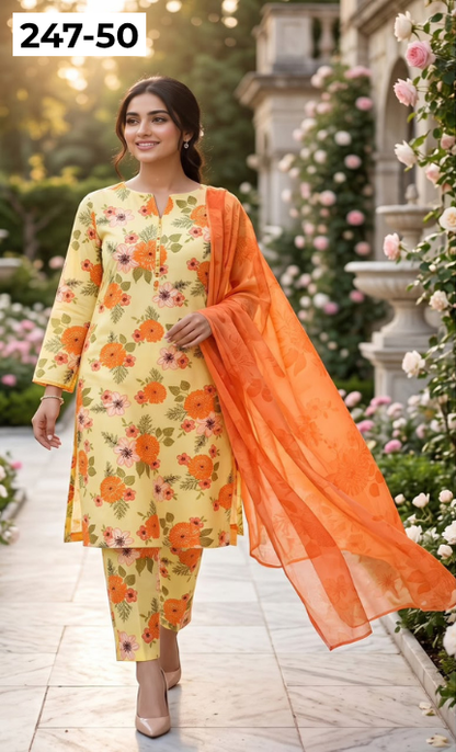 VOL 247 | DS 50 | DIGITAL PRINTED LAWN THREE PIECES VOIL LAWN DUPATTA