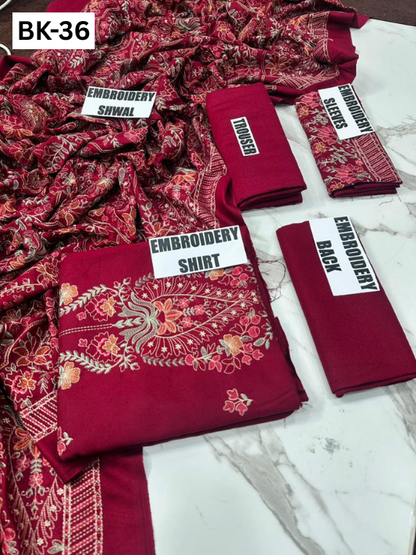 BAREEZE KARANDI | DS 36 | KARANDI EMBROIDERED 3PC WITH EMBROIDERED SHAWL