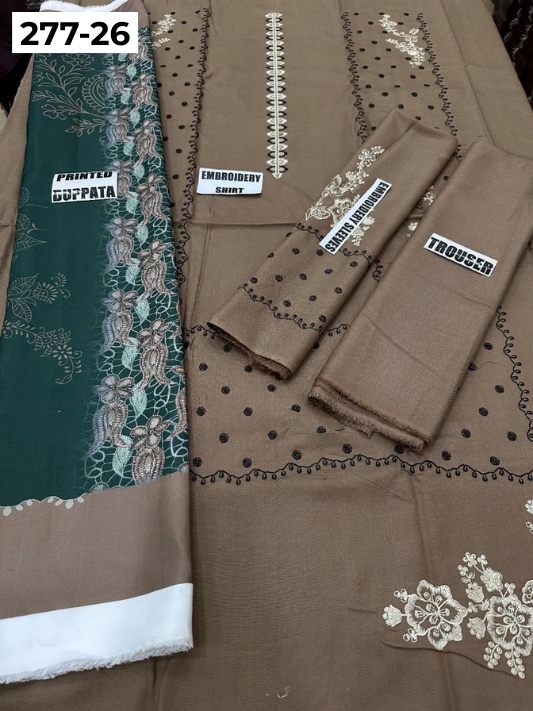 VOL 277 | DS 26 | DHANAK EMBROIDERED WOOL SHAWL 3PC