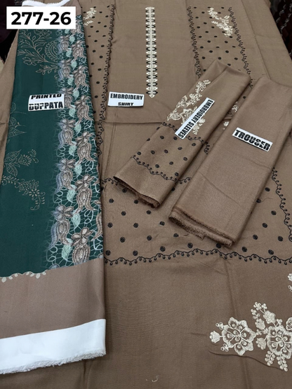 VOL 277 | DS 26 | DHANAK EMBROIDERED WOOL SHAWL 3PC