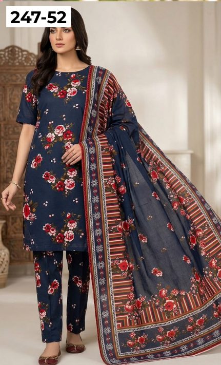 VOL 247 | DS 52 | DIGITAL PRINTED LAWN THREE PIECES VOIL LAWN DUPATTA