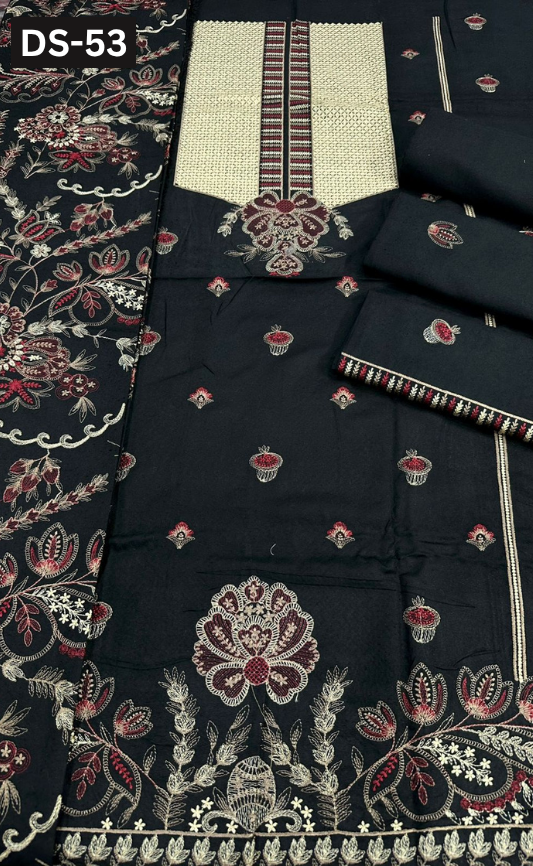 BAREEZE KARANDI | DS 53 | KARANDI EMBROIDERED 3PC WITH EMBROIDERED SHAWL