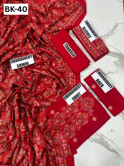 BAREEZE KARANDI | DS 40 | KARANDI EMBROIDERED 3PC WITH EMBROIDERED SHAWL