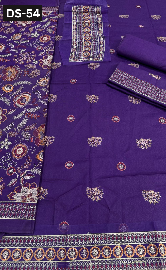 BAREEZE KARANDI | DS 54 | KARANDI EMBROIDERED 3PC WITH EMBROIDERED SHAWL