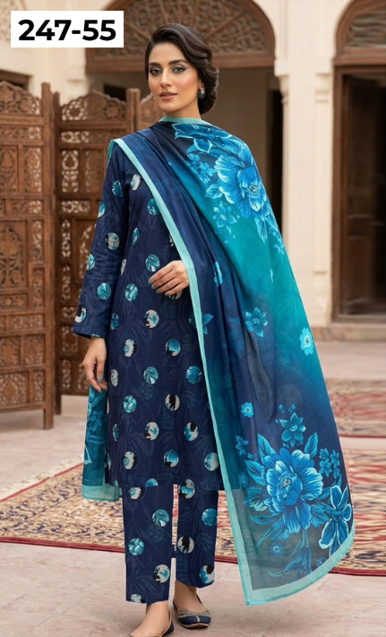 VOL 247 | DS 55 | DIGITAL PRINTED LAWN THREE PIECES VOIL LAWN DUPATTA