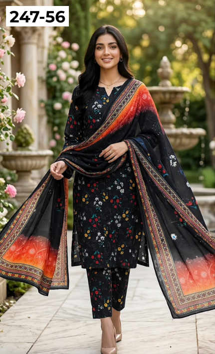 VOL 247 | DS 56 | DIGITAL PRINTED LAWN THREE PIECES VOIL LAWN DUPATTA