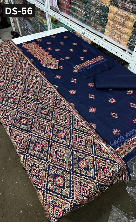 BAREEZE KARANDI | DS 56 | KARANDI EMBROIDERED 3PC WITH EMBROIDERED SHAWL