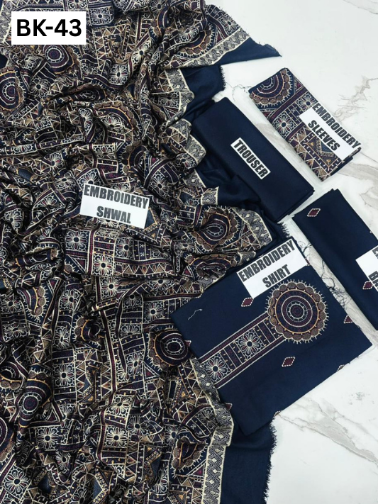 BAREEZE KARANDI | DS 43 | KARANDI EMBROIDERED 3PC WITH EMBROIDERED SHAWL