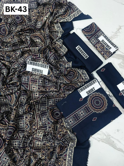 BAREEZE KARANDI | DS 43 | KARANDI EMBROIDERED 3PC WITH EMBROIDERED SHAWL