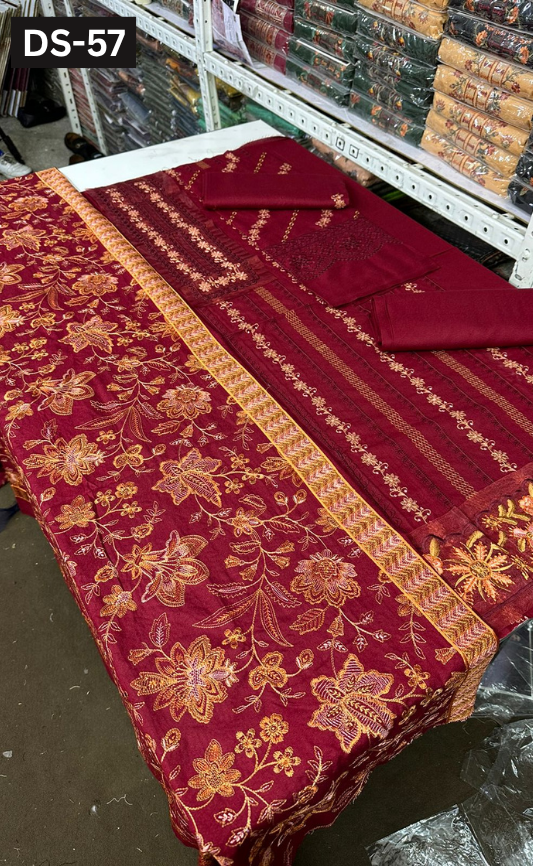 BAREEZE KARANDI | DS 57 | KARANDI EMBROIDERED 3PC WITH EMBROIDERED SHAWL