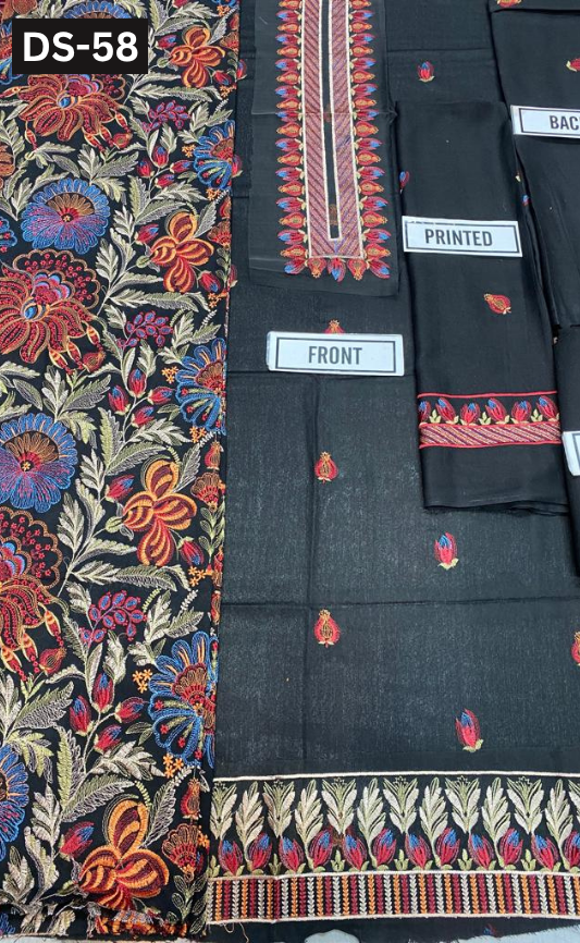 BAREEZE KARANDI | DS 58 | KARANDI EMBROIDERED 3PC WITH EMBROIDERED SHAWL