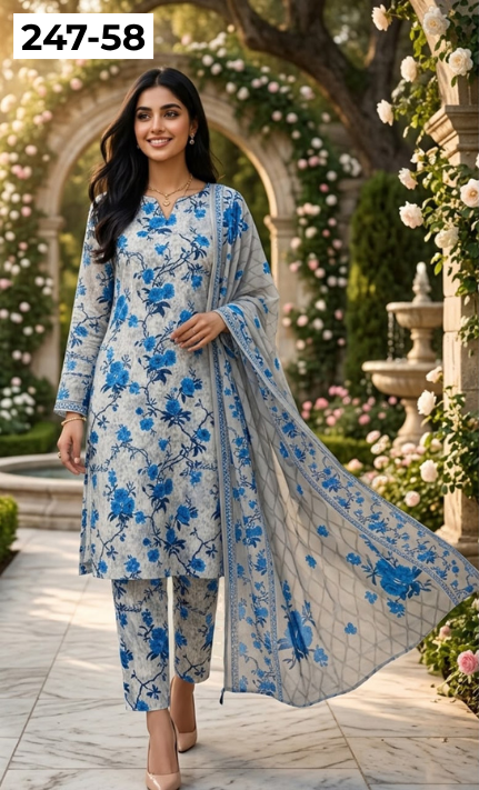 VOL 247 | DS 58 | DIGITAL PRINTED LAWN THREE PIECES VOIL LAWN DUPATTA