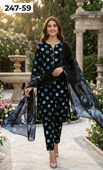 VOL 247 | DS 59 | DIGITAL PRINTED LAWN THREE PIECES VOIL LAWN DUPATTA