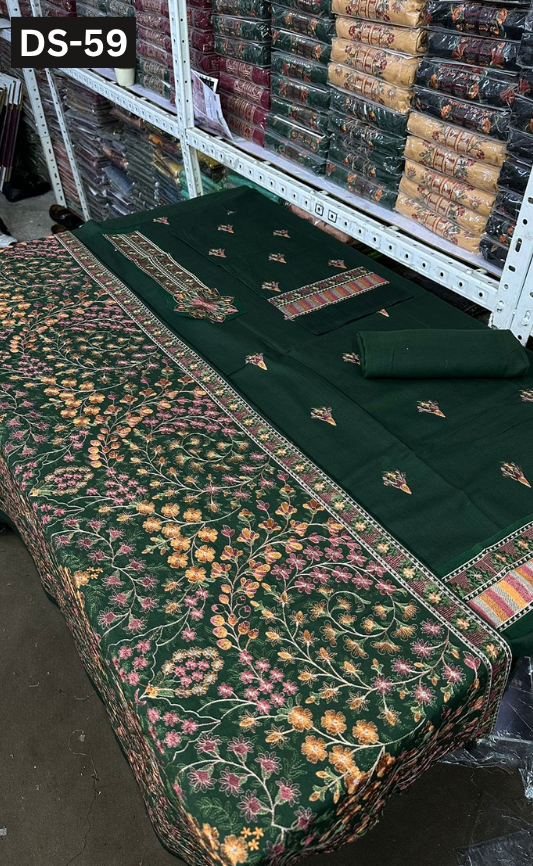BAREEZE KARANDI | DS  59 | KARANDI EMBROIDERED 3PC WITH EMBROIDERED SHAWL