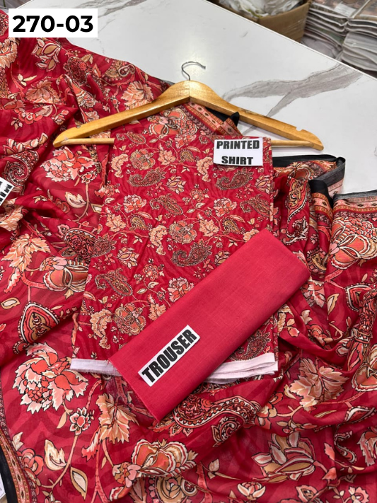 VOL 270 | DS 03 | Mirha LAWN |  DIGITAL PRINTED LAWN 3PC PRINTED LAWN SHIRT PLAIN TROUSER PRINTED LAWN DUPATTA