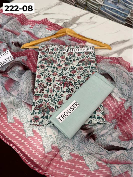 VOL 222 | DS 08 | BEECHTREE LAWN | DIGITAL PRINTED BANADORA LAWN SHIRT PLAIN TROUSER BAMBER CHIFFON DUPATTA