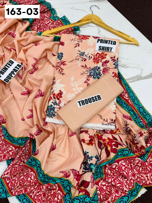 VOL 163 | DS 03 | DIGITAL PRINTED LINEN 3PC LINEN DUPATTA