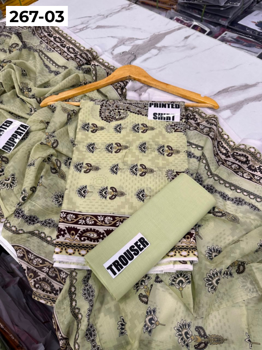 VOL 267 | DS 03 | Mirha LAWN |  DIGITAL PRINTED LAWN 3PC PRINTED LAWN SHIRT PLAIN TROUSER PRINTED LAWN DUPATTA