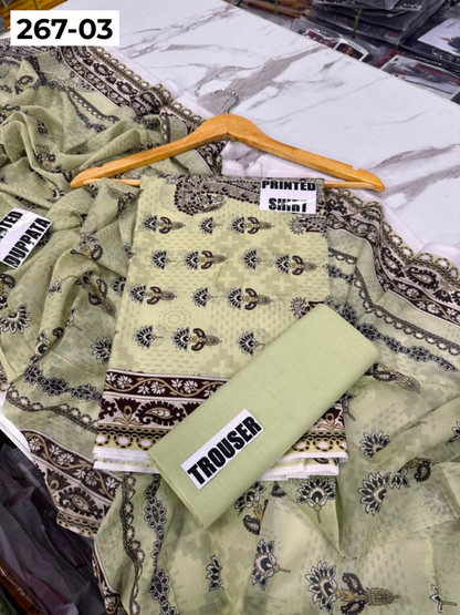 VOL 267 | DS 03 | Mirha LAWN |  DIGITAL PRINTED LAWN 3PC PRINTED LAWN SHIRT PLAIN TROUSER PRINTED LAWN DUPATTA