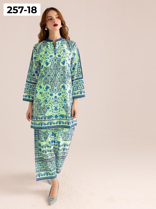 VOL 257 | DS 18 | PRINTED HIT CODES LAWN 2PC | DIGITAL PRINTED LAWN SHIRT, PLAIN COTTON TROUSER