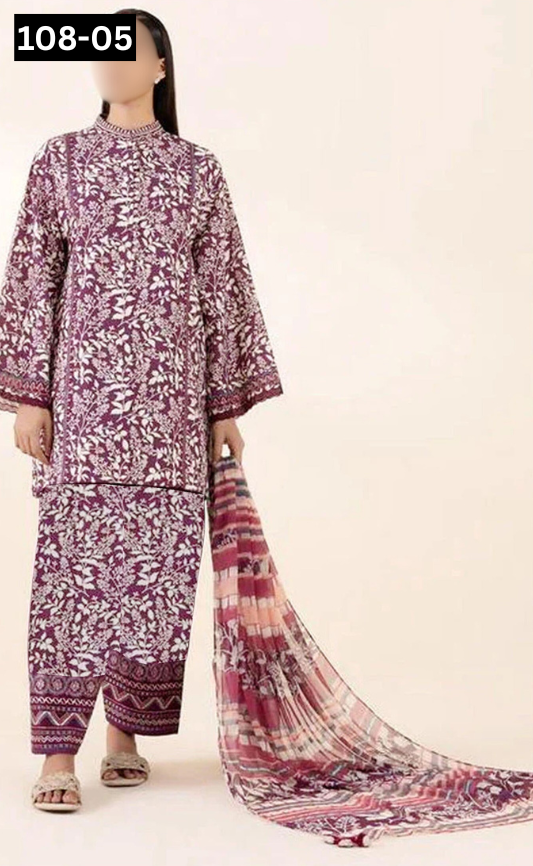 VOL 108 | DS 05 | DIGITAL PRINTED LAWN 3PC VOIL LAWN DUPATTA