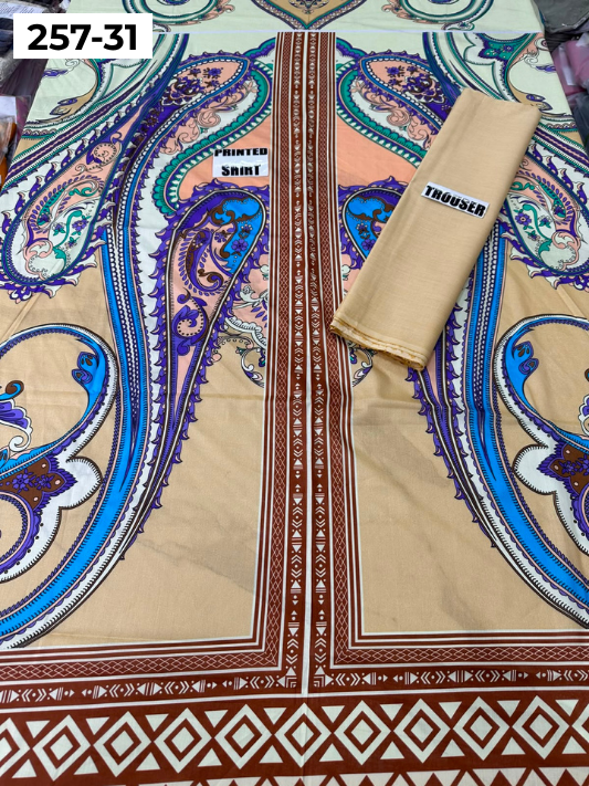VOL 257 | DS 31 | PRINTED HIT CODES LAWN 2PC | DIGITAL PRINTED LAWN SHIRT, PLAIN COTTON TROUSER