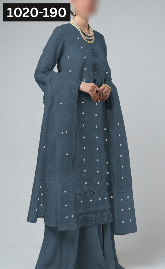 VOL 1020 | DS 190 | DHANAK DYED  EMBROIDERED 3PC DHANAK VELVET SHAWL