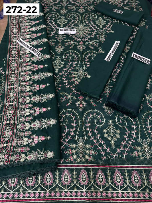 VOL 272 | DS 22 | KARANDI LUXURY EMBROIDERY 3PC - EMBROIDERED SHIRT, PLAIN TROUSER, READY TO WEAR EMBROIDERED KARANDI DUBATTA
