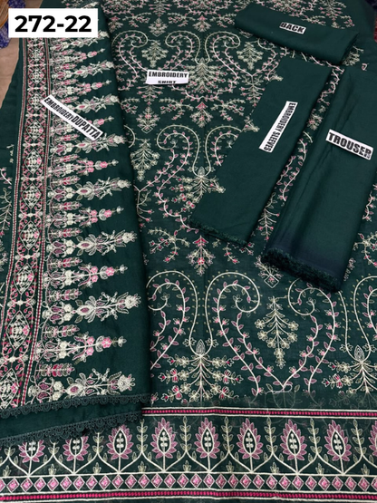 VOL 272 | DS 22 | KARANDI LUXURY EMBROIDERY 3PC - EMBROIDERED SHIRT, PLAIN TROUSER, READY TO WEAR EMBROIDERED KARANDI DUBATTA