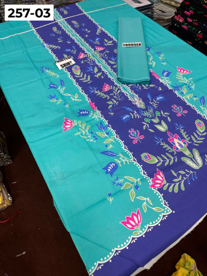 VOL 257 | DS 03 | PRINTED HIT CODES LAWN 2PC | DIGITAL PRINTED LAWN SHIRT, PLAIN COTTON TROUSER