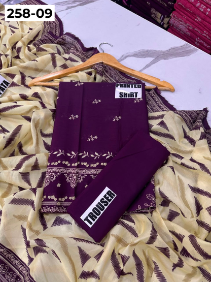 VOL 258 | DS 09 | GulBANO | DIGITAL PRINTED 3PC LAWN SHIRT, DYED TROUSER, PRINTED VOIL DUPATTA