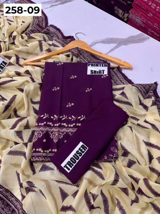 VOL 258 | DS 09 | GulBANO | DIGITAL PRINTED 3PC LAWN SHIRT, DYED TROUSER, PRINTED VOIL DUPATTA