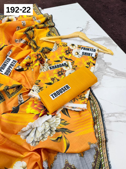 VOL 192 | DS 22 | DIGITAL PRINTED KHADDAR 3PC DYED TROUSER